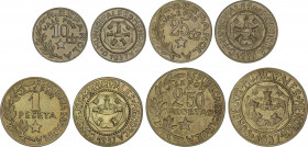 Local Issues of the Civil War
Lote 4 monedas 10 Céntimos a 2, 50 Pesetas. 1937. C.M. de MENORCA. Latón. Serie incompleta sin los 5 Céntimos. AC-21/24...
