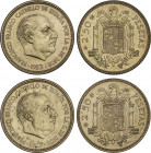 Estado Español
Lote 2 monedas 2, 50 Pesetas. 1953 (*70, 71). Las dos procedentes de tira F.N.M.T. (Marquitas y manchita). PRUEBA.