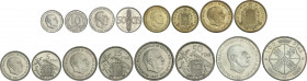 Estado Español
Serie 8 monedas 10 Céntimos a 100 Pesetas. (*70). En tira original F.N.M.T. PRUEBAS.