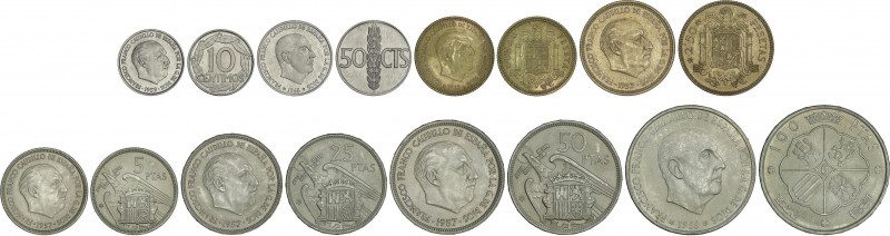 Estado Español
Serie 8 monedas 10 Céntimos a 100 Pesetas. (*71). En tira origin...