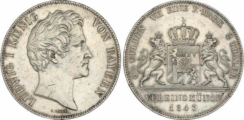 World Coins
German States
2 Thaler (3-1/2 Gulden). 1843. LUDWIG I. BAVARIA. 37...