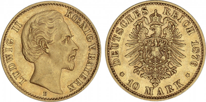 World Coins
German States
10 Mark. 1876-D. LUDWIG II. BAVARIA. 3,95 grs. AU. K...