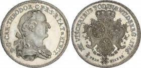 World Coins
German States
2/3 Thaler. 1756. KARL THEODOR. ELECTORAL PFALZ. MANNHEIM. MUY BONITA. 12,96 grs. AR. Pleno brillo original. Ligera pátina...