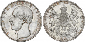World Coins
German States
2 Thaler (3-1/2 Gulden). 1855-B. GEORG V. HANNOVER. 37,03 grs. AR. (Golpecitos). Dav-681; KM-229. EBC.