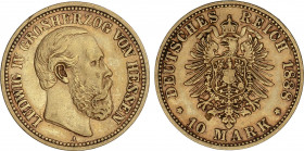 World Coins
German States
10 Mark. 1888-A. LUDWIG IV. HESSE-DARMSTADT. RARA. 3,93 grs. AU. (Leves rayitas). KM-361. MBC+.