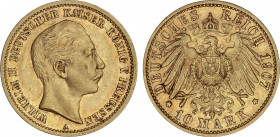 World Coins
German States
10 Mark. 1907-A. WILHELM II. PRUSIA. 3,96 grs. AU. KM-520. MBC+.