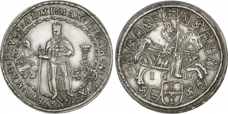 World Coins
German States
1/2 Thaler. 1616. MAXIMILIAN. TEUTONIC ORDER. BONITA...