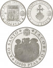 Juan Carlos I
Juan Carlos I
Serie 3 monedas 2.000 (2) y 10.000 Pesetas. 1993. AÑO SANTO JACOBEO. AR. Peregrinos Alemanes, Cruz de Santiago y Peregri...