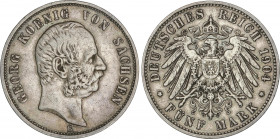 World Coins
German States
5 Mark. 1904-E. GEORG. SAXONY-ALBERTINE. 27,6 grs. Pátina. KM-1258. MBC/MBC+.