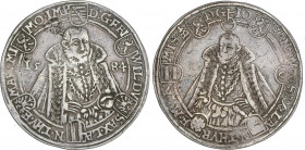 World Coins
German States
Thaler. 1584. FRIEDRICH WILHELM I & JOHANN III. SAXE-OLD-WEIMAR. 28,67 grs. AR. Pátina. Dav-9770. MBC+.