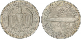 World Coins
Germany
3 Reichsmark. 1930-A. REPÚBLICA DE WEIMAR. BERLÍN. 14,98 grs. AR. Zeppelin. Ligera pátina y brillo. KM-67. EBC.