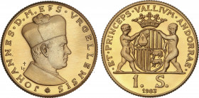 World Coins
Andorra
Sobirana d´ Or. 1983. 7,97 grs. AU. Joan Martí Bisbe d´ Urgell. Leyenda en latín. Tirada: 1.500 piezas, esta corresponde a la nú...