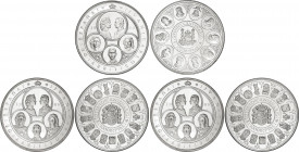 Juan Carlos I
Columbus Quincentenary
Lote 3 monedas 10.000 Pesetas. 1989 (2), 1990. AR. Serie I Autonomías (2), Serie II Personajes. En estuches ori...