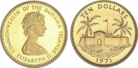 World Coins
Bahamas
10 Dollars. 1971. ELIZABETH II. 4,00 grs. AU. Fortaleza. Fr-11; KM-25. PROOF.