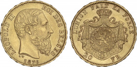 World Coins
Belgium
20 Francs. 1876. LEOPOLD II. 6,43 grs. AU. Leyenda en canto: Posición A. Fr-412; KM-37. EBC.