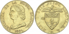 World Coins
Colombia
16 Pesos. 1841. ´ REPUBLICA DE NUEVA GRANADA. BOGOTÁ. R.S. 26,93 grs. AU. (Pequeños golpecitos, cuño oxidado en parte). Fr-74; ...