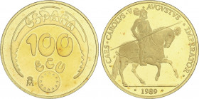 Juan Carlos I
Ecu Issues
100 Ecu. 1989. 34,47 grs. AU. Carlos V. En estuche original con certificado. FDC.