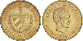 World Coins
Cuba
20 Pesos. 1915. 33,34 grs. AU. Jose Martí. (Pequeños golpecitos). Fr-1; KM-21. EBC-.