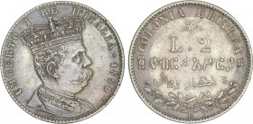 World Coins
Eritrea
2 lire. 1890-R. UMBERTO I. 9,95 grs. AR. Pátina. KM-3. MBC+.