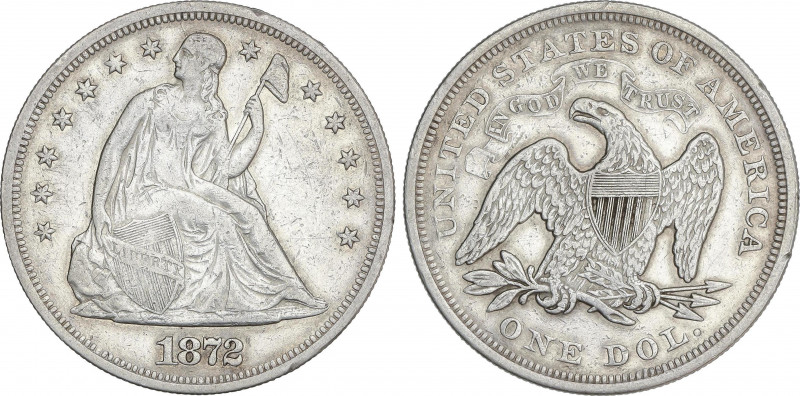 World Coins
United States of America
1 Dollar. 1872. ESCASA. 26,61 grs. AR. Ti...