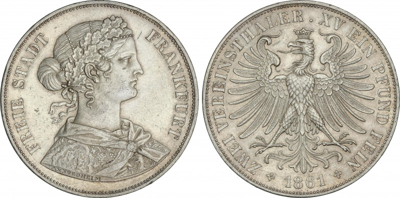 World Coins
German States
2 Thalers (3 1/2 Gulden). 1861. FRANKFURT. 36,95 grs...