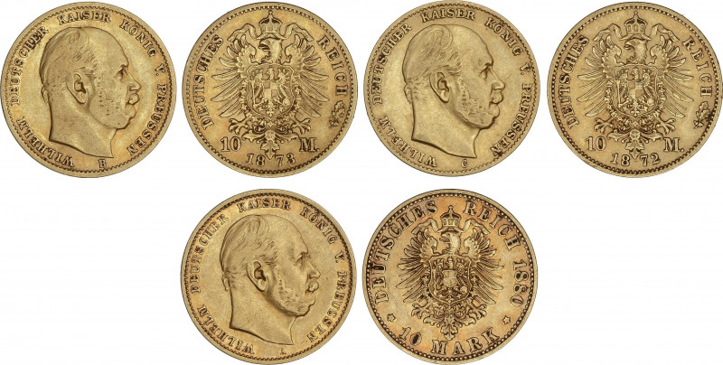 World Coins
German States
Lote 3 monedas 10 Mark. 1872-C, 1873-B y 1880-A. WIL...