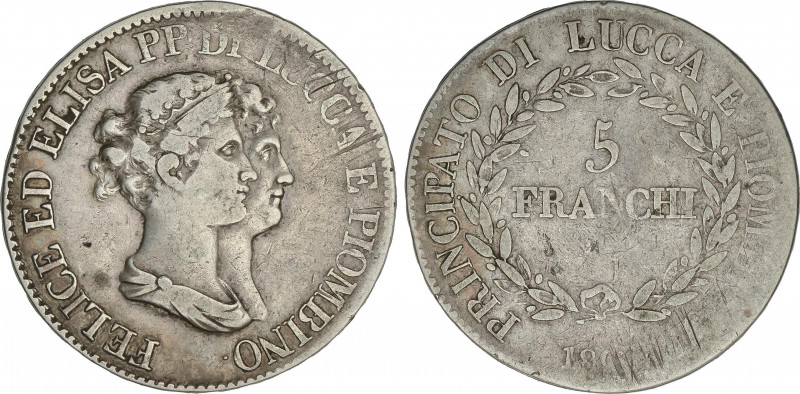 World Coins
Italian States
5 Franchi. 1807. ELISA BONAPARTE e FELICE BACIOCCHI...