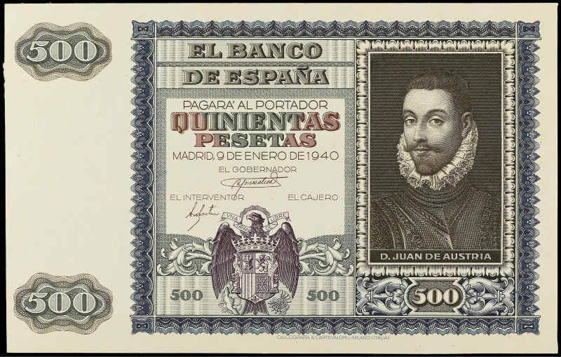 Spanish Banknotes
Estado Español
Prueba de anverso 500 Pesetas. 9 Enero 1940. ...