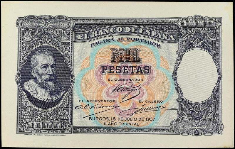 Spanish Banknotes
Estado Español
Prueba de anverso y reverso de un billete NO ...