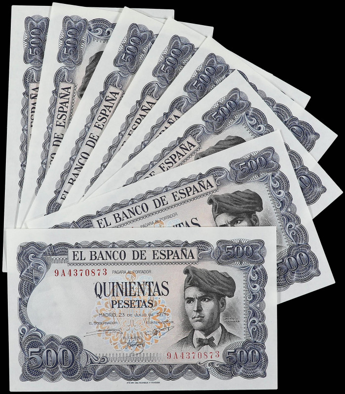 Spanish Banknotes
Estado Español
Lote 8 billetes 500 Pesetas. 23 Julio 1971. V...