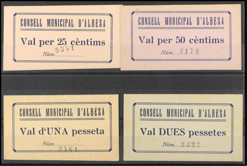 Paper Money of the Civil War
Catalonia
Lote 4 billetes 25, 50 Cèntims, 1 y 2 P...