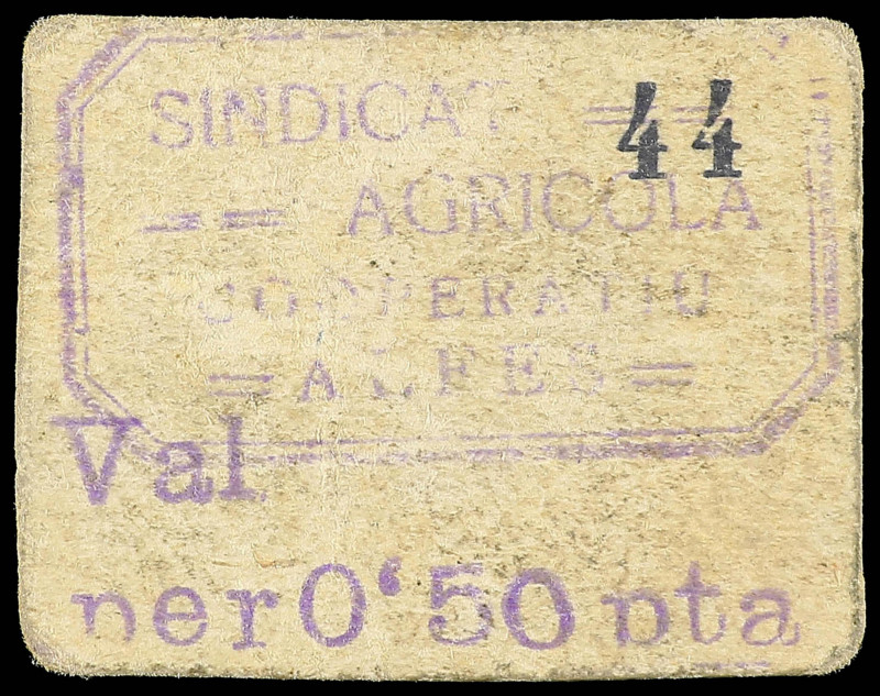 Paper Money of the Civil War
Catalonia
50 Cèntims. Sindicat Agrícol Cooperatiu...