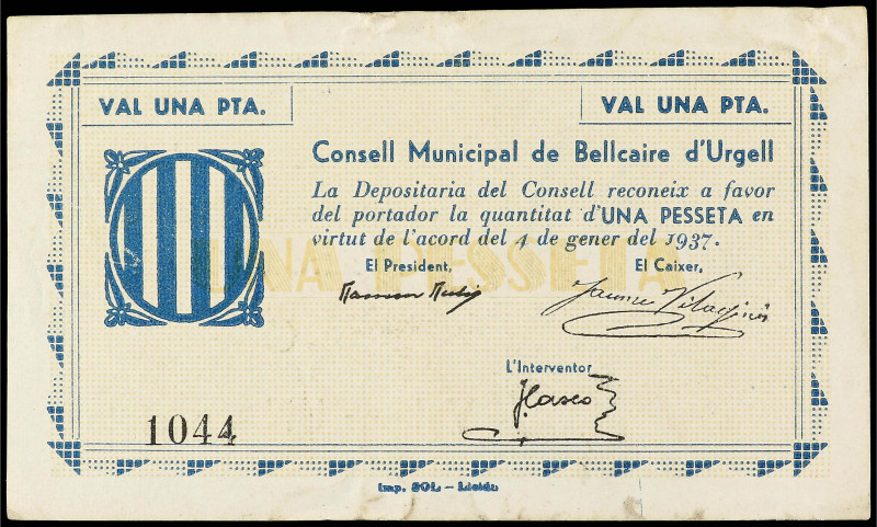 Paper Money of the Civil War
Catalonia
1 Pesseta. 4 Gener 1937. C. M. de BELLC...