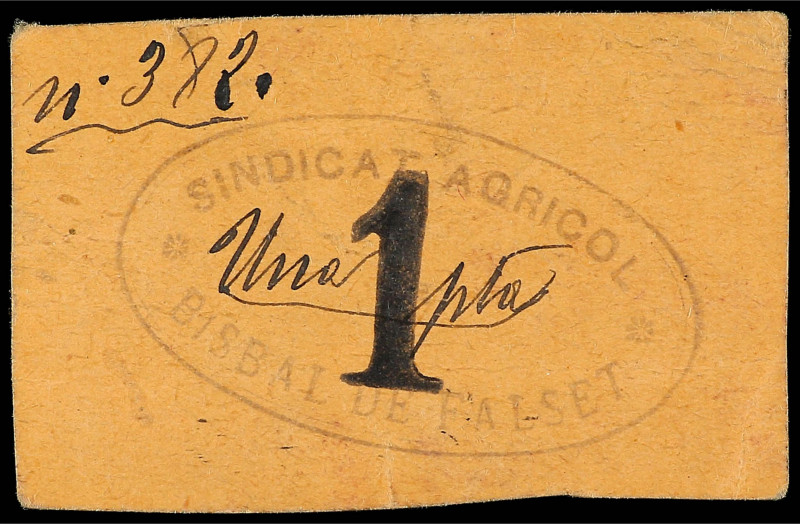 Paper Money of the Civil War
Catalonia
1 Pesseta. Sindicat Agrícol BISBAL DE F...