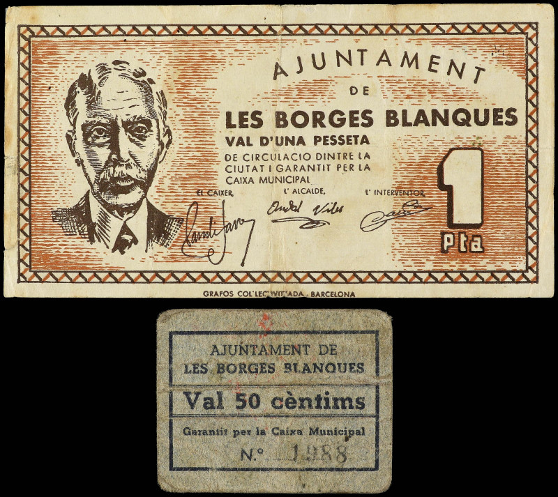 Paper Money of the Civil War
Catalonia
Lote 2 billetes 50 Cèntims, 1 Pesseta. ...