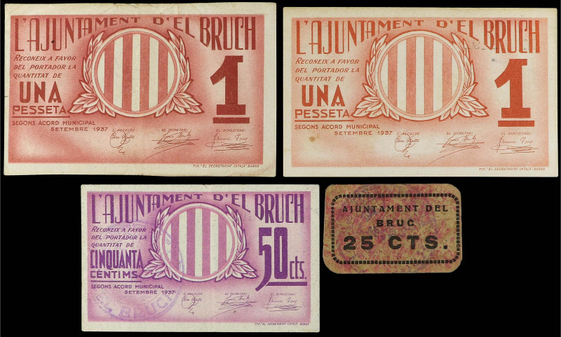 Paper Money of the Civil War
Catalonia
Lote 4 billetes 25, Cèntims, 1 Pesseta ...