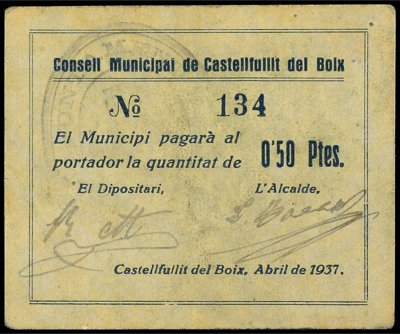 Paper Money of the Civil War
Catalonia
50 Cèntims. C.M. de CASTELLFULLIT DEL B...