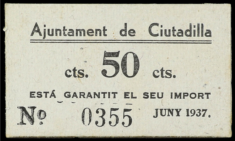 Paper Money of the Civil War
Catalonia
50 Cèntims. Aj. de CIUTADILLA. RARO. Ca...