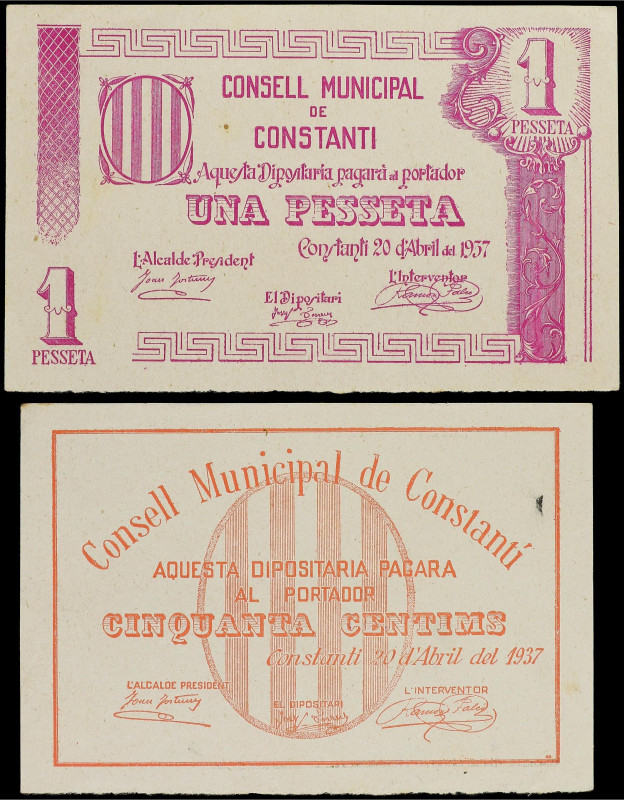 Paper Money of the Civil War
Catalonia
Lote 2 billetes 50 Cèntims y 1 Pesseta....