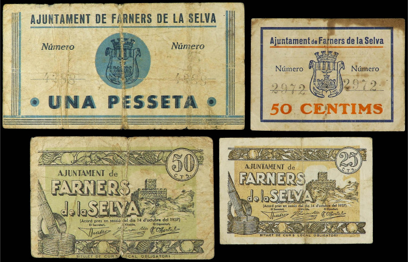 Paper Money of the Civil War
Catalonia
Lote 4 billetes 25, 50 (2) Cèntims y 1 ...