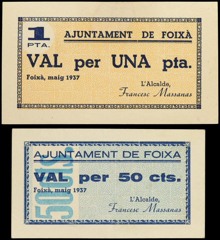 Paper Money of the Civil War
Catalonia
Lote 2 billetes 50 Cèntims, 1 Pesseta. ...