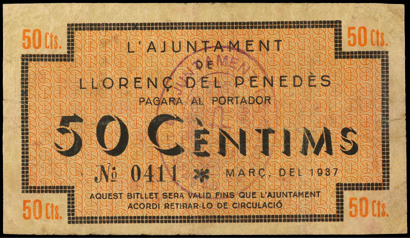 Paper Money of the Civil War
Catalonia
50 Cèntims. Març 1937. Aj. de LLORENÇ D...