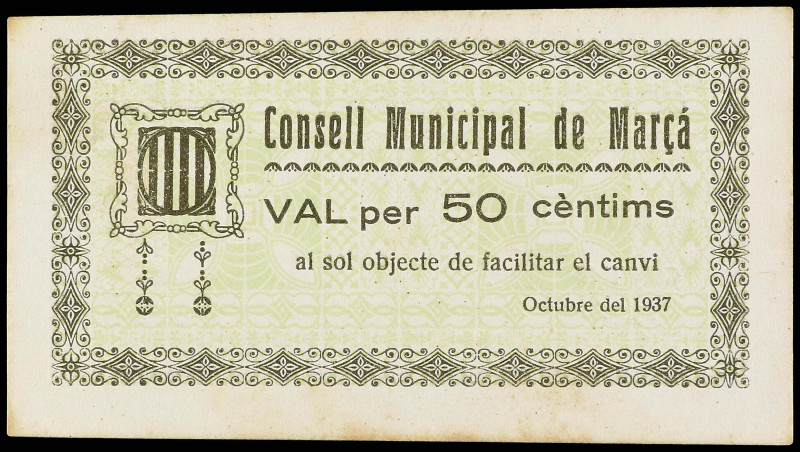 Paper Money of the Civil War
Catalonia
50 Cèntims. Octubre 1937. C.M. de MARÇÀ...