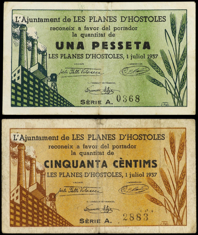 Paper Money of the Civil War
Catalonia
Lote 2 billetes 50 Cèntims y 1 Pesseta....