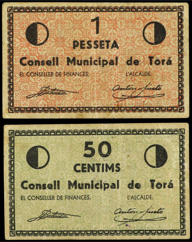 Paper Money of the Civil War
Catalonia
Lote 2 billetes 50 Cèntims y 1 Pesseta....