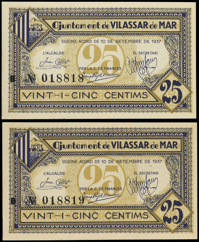 Paper Money of the Civil War
Catalonia
Lote 2 billetes 25 Cèntims. 10 Setembre...