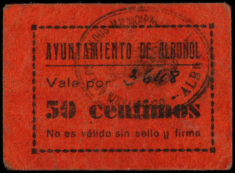 Paper Money of the Civil War
Andalucia
50 Céntimos. Ay. de ALBUÑOL (Granada). ...