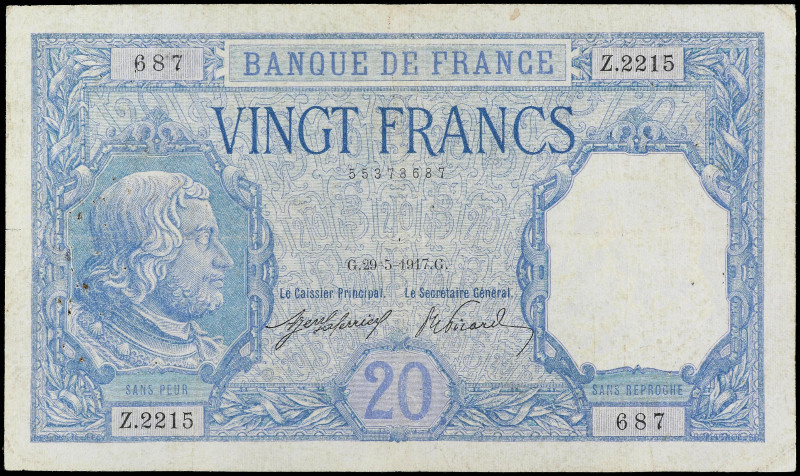 World Banknotes
20 Francs. Mayo 1917. FRANCIA. RARO. (Puntos de grapa y pequeña...