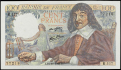 World Banknotes
100 Francs. Octubre 1944. FRANCIA. Descartes. (Arruguitas y levísima rotura de papel en margen superior derecho). Pick-101a. SC-.