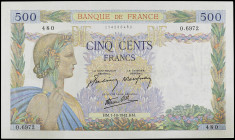 World Banknotes
500 Francs. Octubre 1942. FRANCIA. (Leves arruguitas y alguna leve manchita en margen). Pick-95b. SC-.